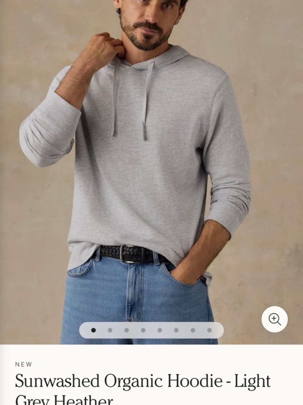 Faherty Sunwashed Organic Hoodie in Light Grey Heather